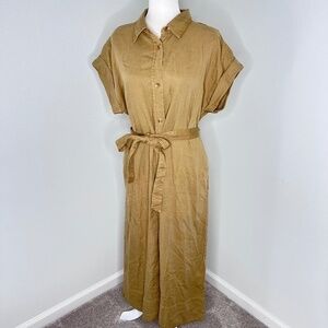 NWT Faherty Arlie Short Sleeve Shirt Linen Blend Tan Dress L